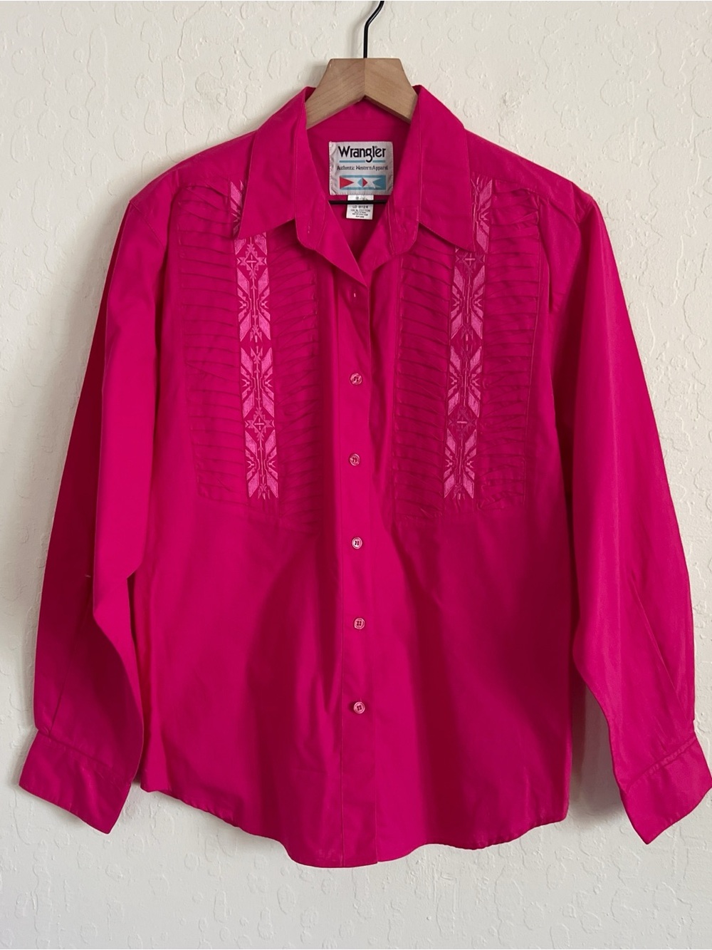 Vintage 90s Wrangler Western Shirt Pleated Southwestern Button Up Medium Medium